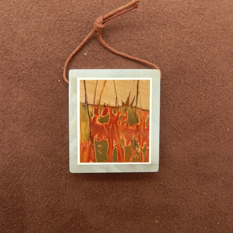 

Natural Multi-Color Picasso Jasper Howlite Amazonite Intarsia Pendant Bead, Side Drilled Gemstone, 40x35x9mm, 29.5g