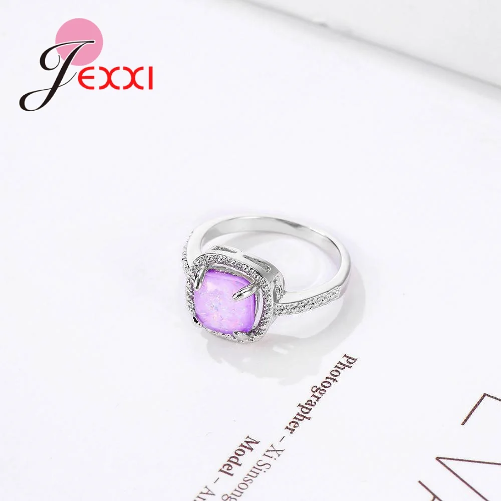 Five Colors Selection Top Quality Elegance Style 925 Sterling Silver Rings With Big Square Opal Stones Women Wedding Party