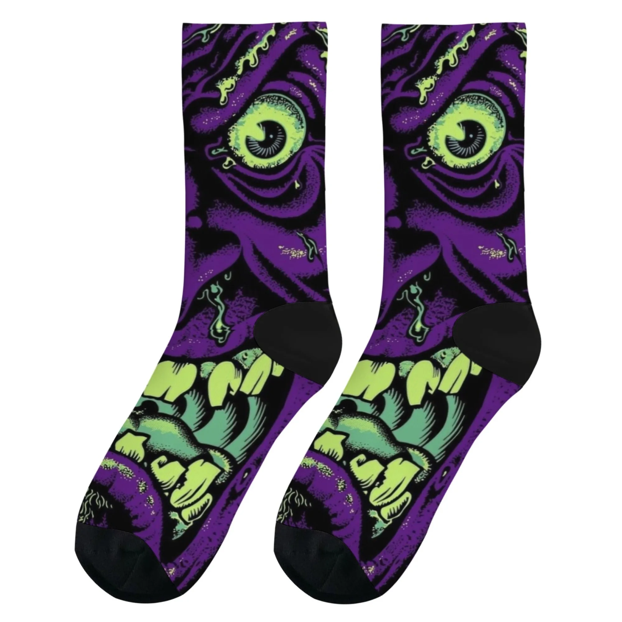 Kaus Kaki Crew Seni Monster Aneh yang Berwarna-warni, Kaus Kaki Premium dengan Cetakan Monster yang Menarik untuk Hadiah Bertema Gelap & Pakaian Jalanan yang Modis