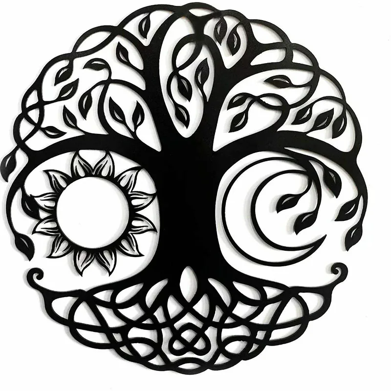 

Metal Tree of Life Wall Decor Metal Wall Art Tree Sun Moon Combination Home Decor Metal Art Vintage Metal Plate Interior Wall