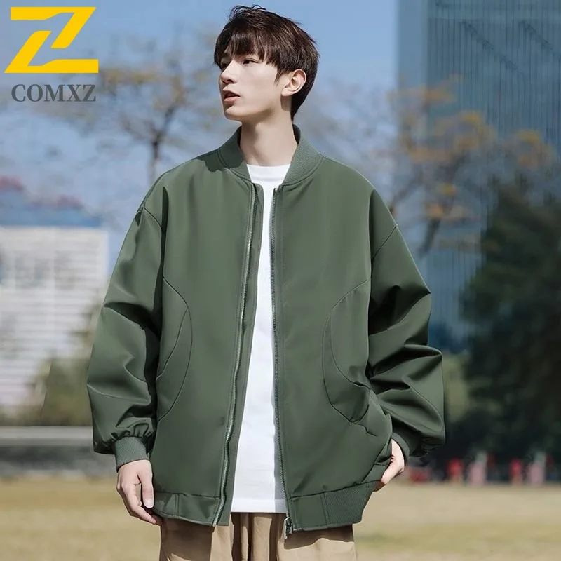 

COMXZ Men Jacket Casual Baseball Collar American Style Fashion Windproof Coat Hiking Wear Resistant Autumn Motorcycle Jackets