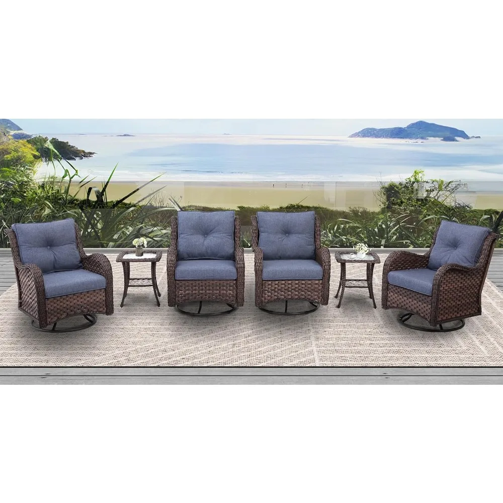 

6 Pieces Outdoor Patio Furniture Set, Rattan Wicker Swivel Rocker Chairs Sets with Swivel Glider Chairs, Garden Sofas