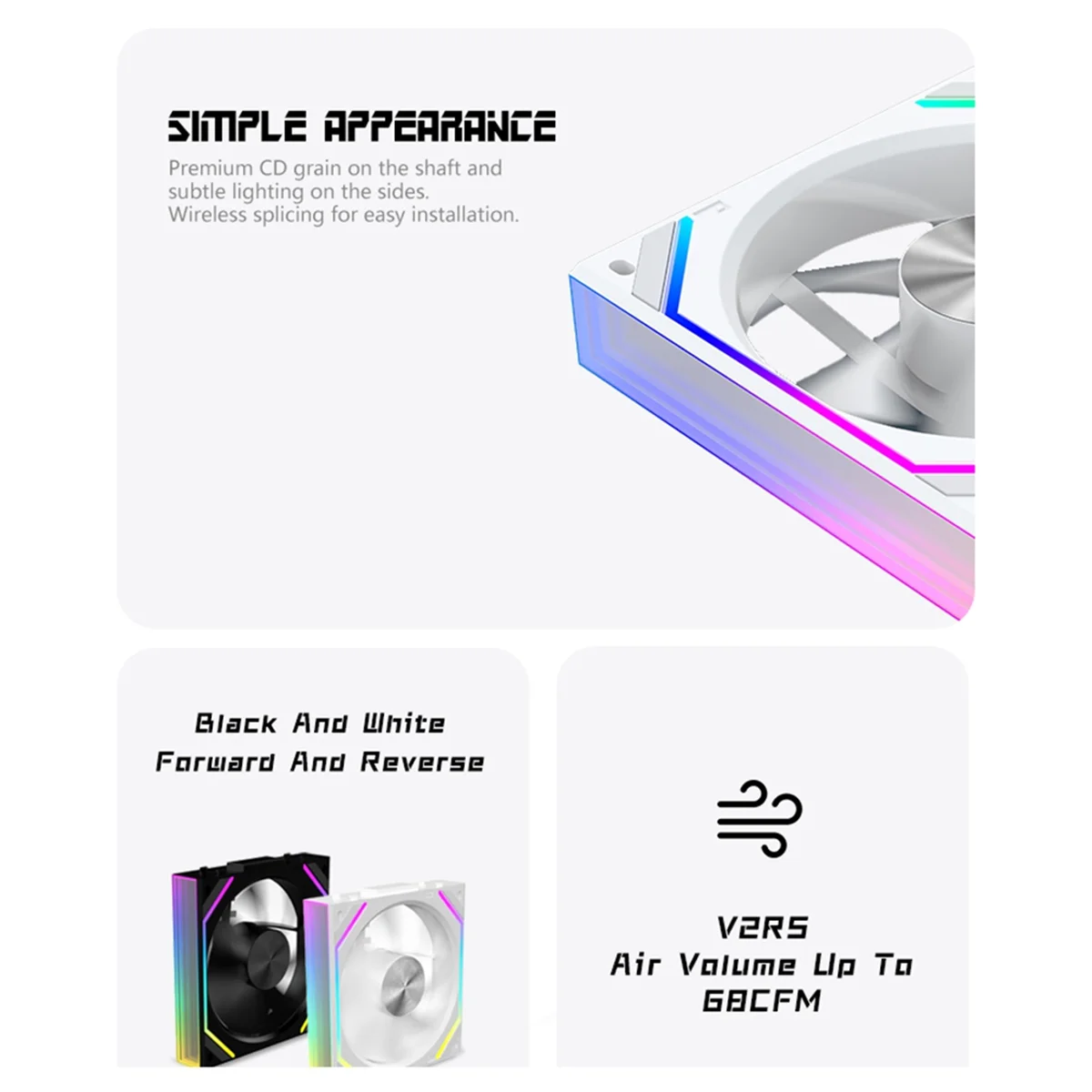 New Tech V2RS Case Fan Magic Block Free Splicing 120mm PC Computer 12V Chassis Fan Lian 3PIN 5V ARGB Divine Light Li White, B