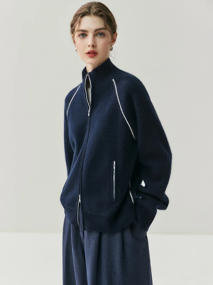 

100% кашемировый свитер, кардиган на молнии, новая шикарная женская одежда, водолазка, пальто с длинными рукавами, весна-осень, плотный трикотаж, повседневный топ