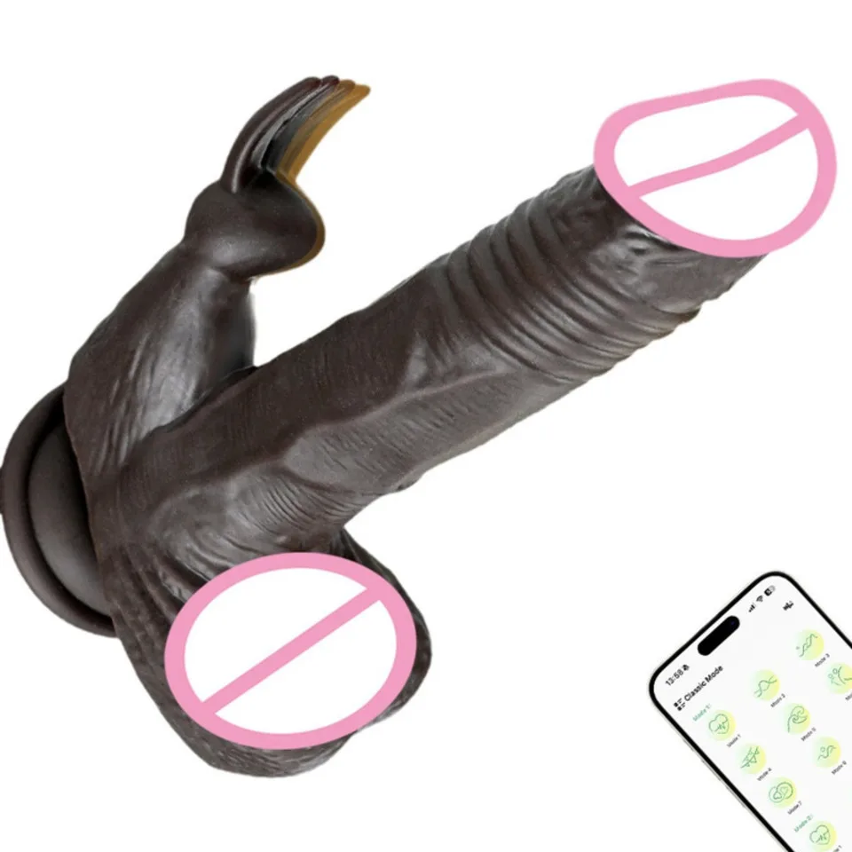 Silicone Black Thrusting Dildo Vibrator With Remote Control Realistic Design For Women's Female Masturbation