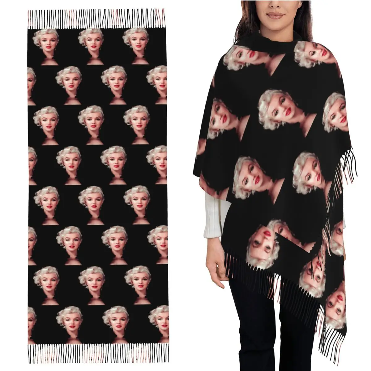 

Мэрилин Монро шарф с кисточками, женские мягкие теплые шали и накидки, большая осенне-зимняя шаль