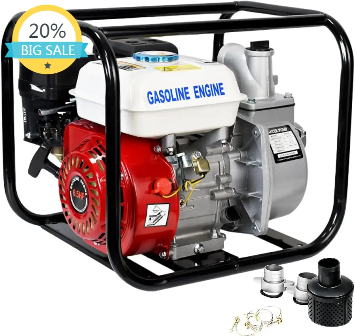 

Бестселлер: Бензиновая полупромышленная водяная помпа 6.5 л.с., 4-тактная, 212 куб. см, 158 галлонов в минуту, высокая производительность, напор 26.2 футов, всасывание 105 футов