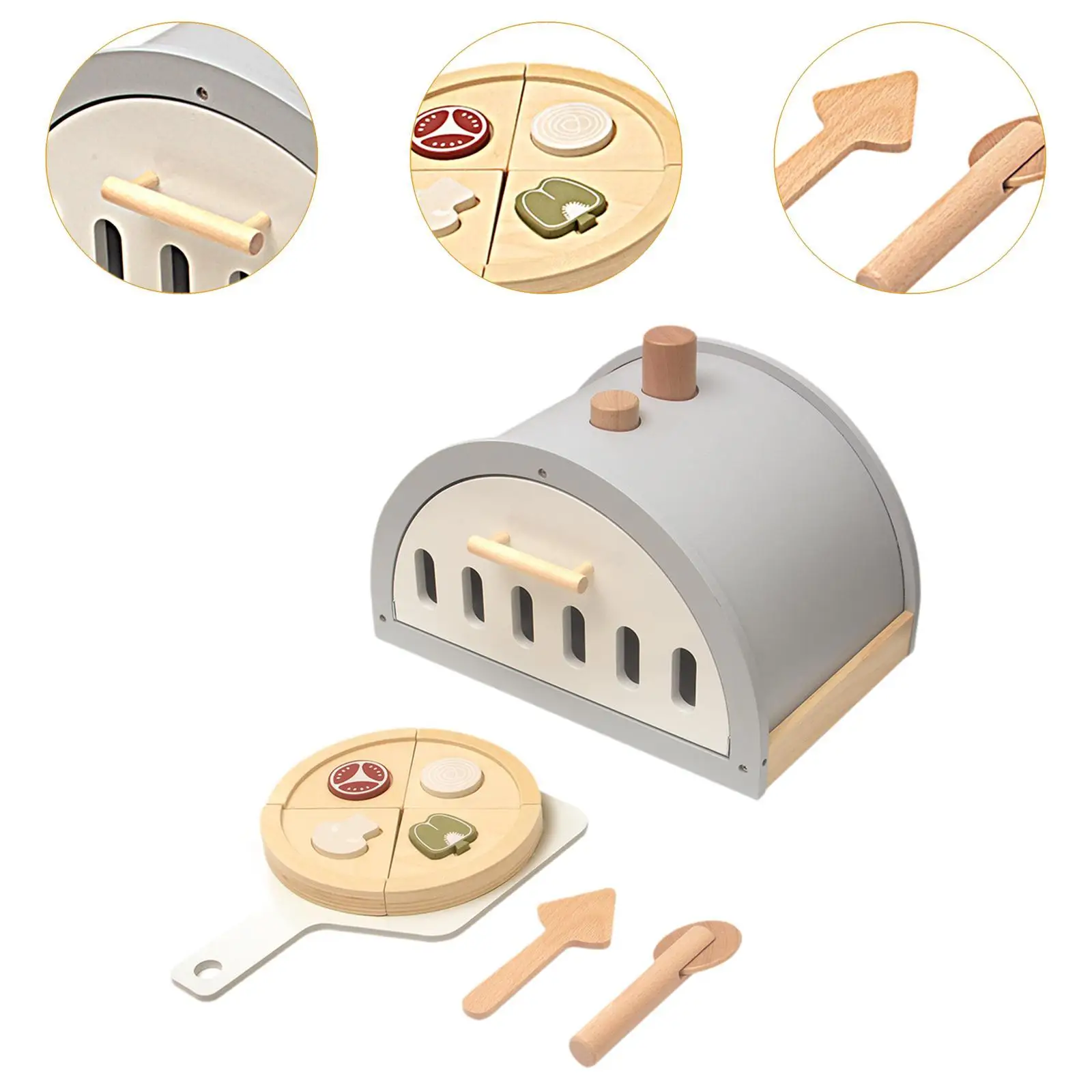 Wooden Pizza Toy Playset Realistic for Kids Birthday Gift Aged 3+