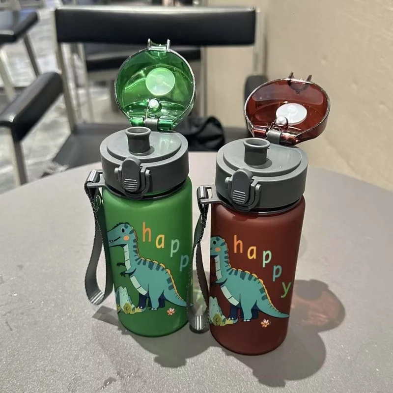 3D Printed Dinosaur Printed 400ML Water Bottle - PVC-Free, Leak-Proof, Matte Finish, Includes Straw & Carry Loop