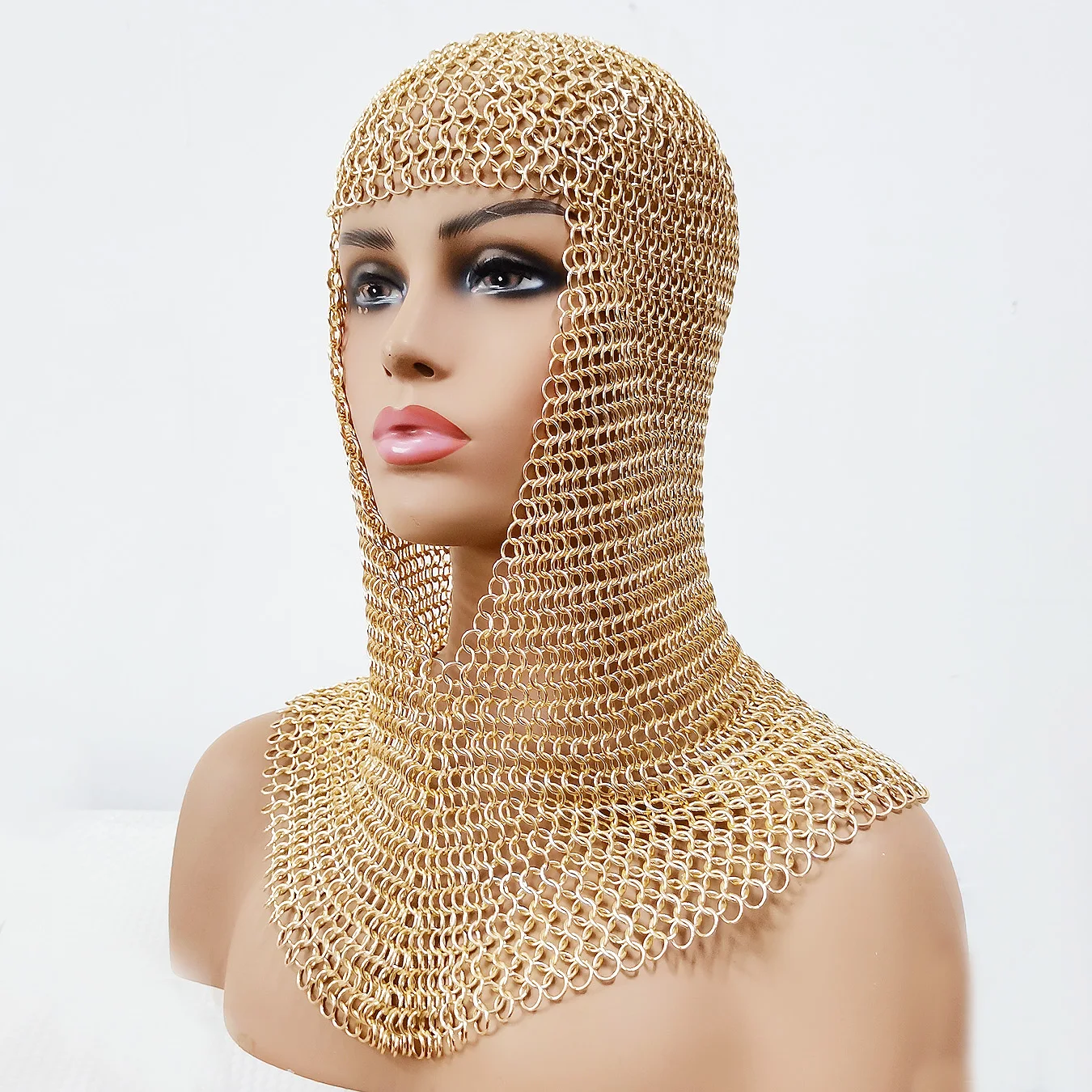 Medieval Chain Armor Helmet Knight Crusader Wearable Chainmail Hat Soldier Cosplay Costume Carnival Dress Up Party