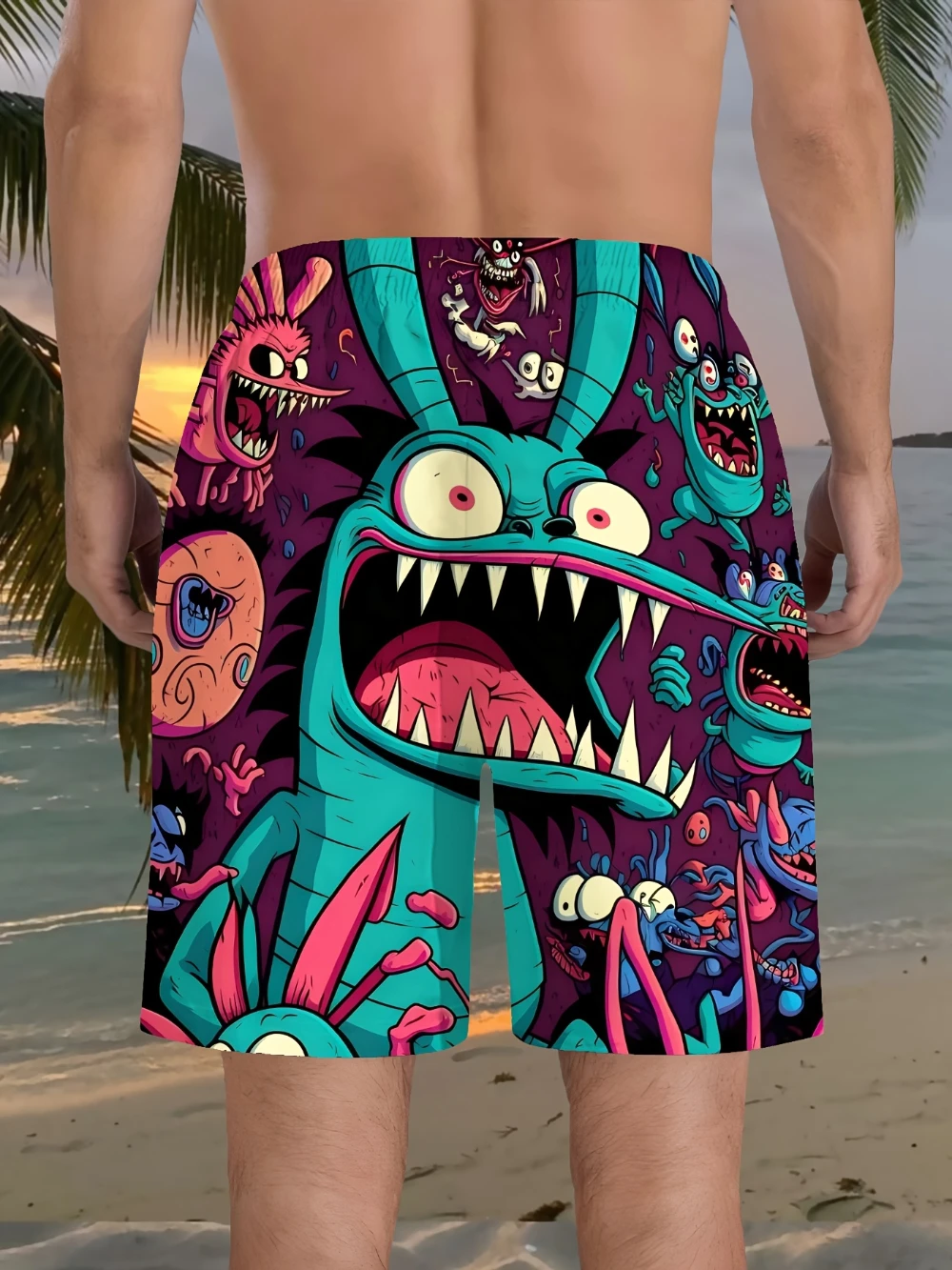 Celana Pendek Pantai Cetak Fashion Pria Baru 2025 Pakaian Nyaman Musim Panas Kasual Ringan Cetak Kartun Bola Basket Berkemah Gym Berenang