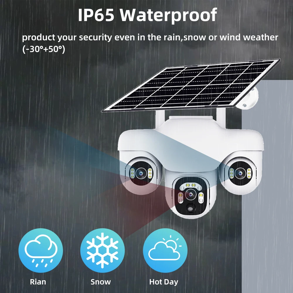 V380 PRO 15MP PTZ Triple Lens10X Zoom cámara Solar al aire libre Triple pantalla 4G seguimiento automático cámara CCTV inalámbrica inteligente impermeable