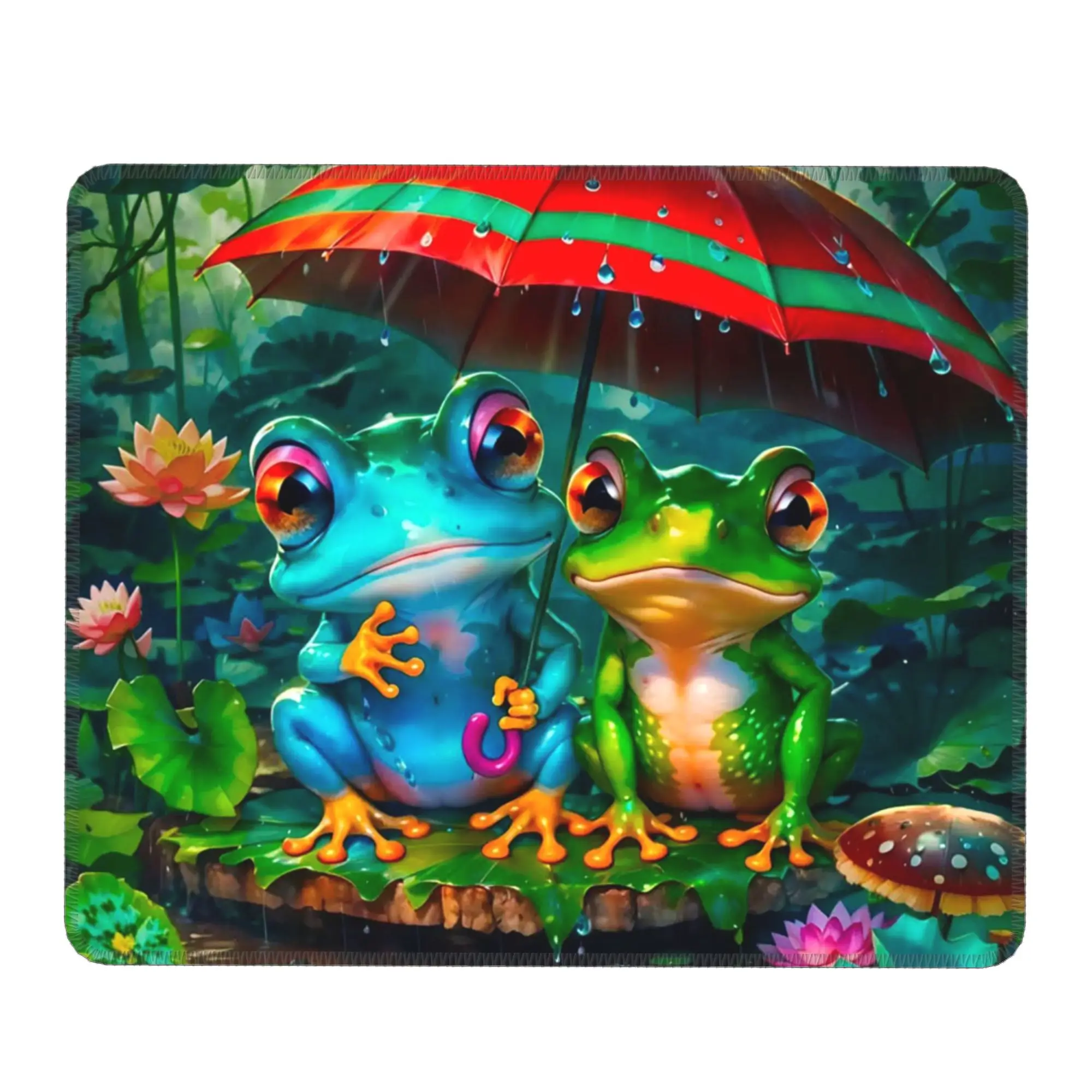 Whimsical Frogs And Flowers In Rainy Day Mouse Pad Computer Keyboard Mouse Mat PC Laptop Desk Mat Office Accessories Table Mats