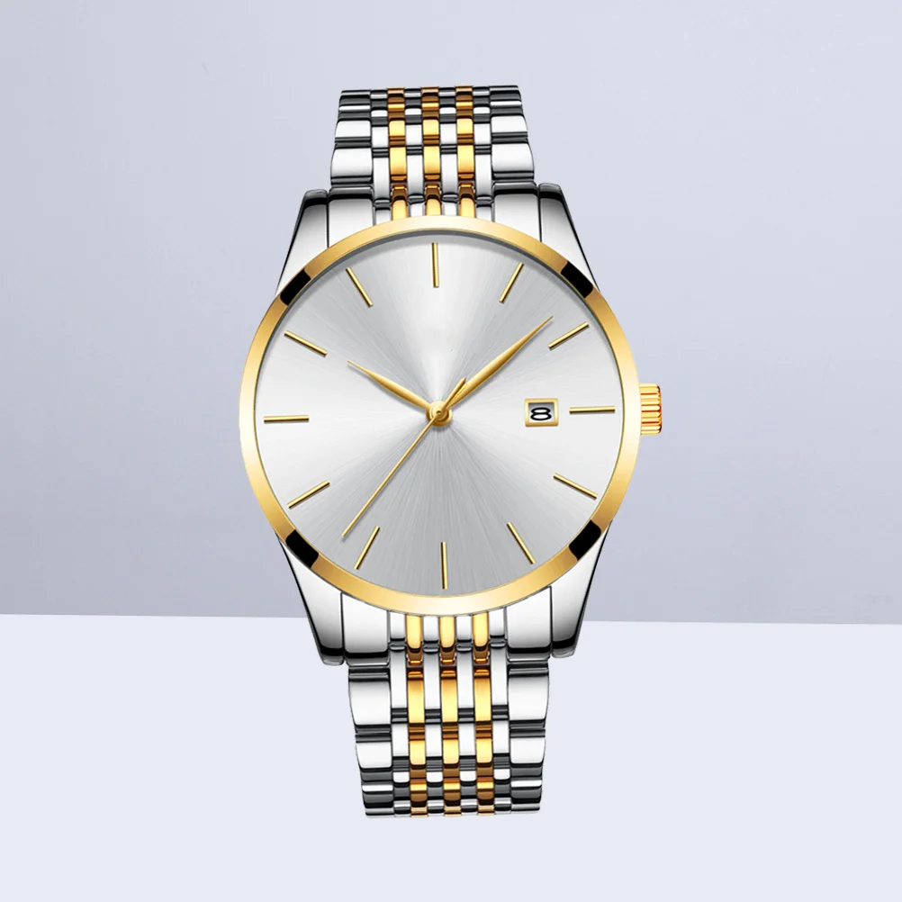 

Men Business Quartz Watch Stainless Steel White Waterproof Calendar Display Precise Timekeeping Men Wrist Watch