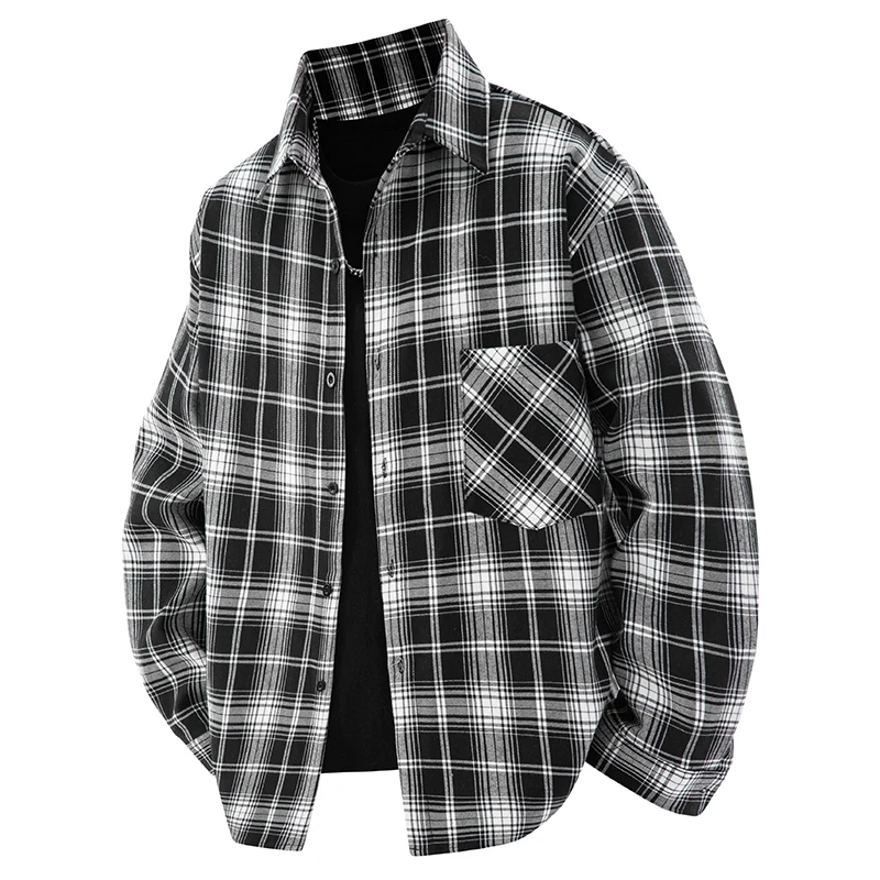 

New Autumn Men Retro Contrasting Brushed Plaid Shirts Fashion Male Loose Casual Shirts Quality Man Spring Long Sleeved Shirts 5X