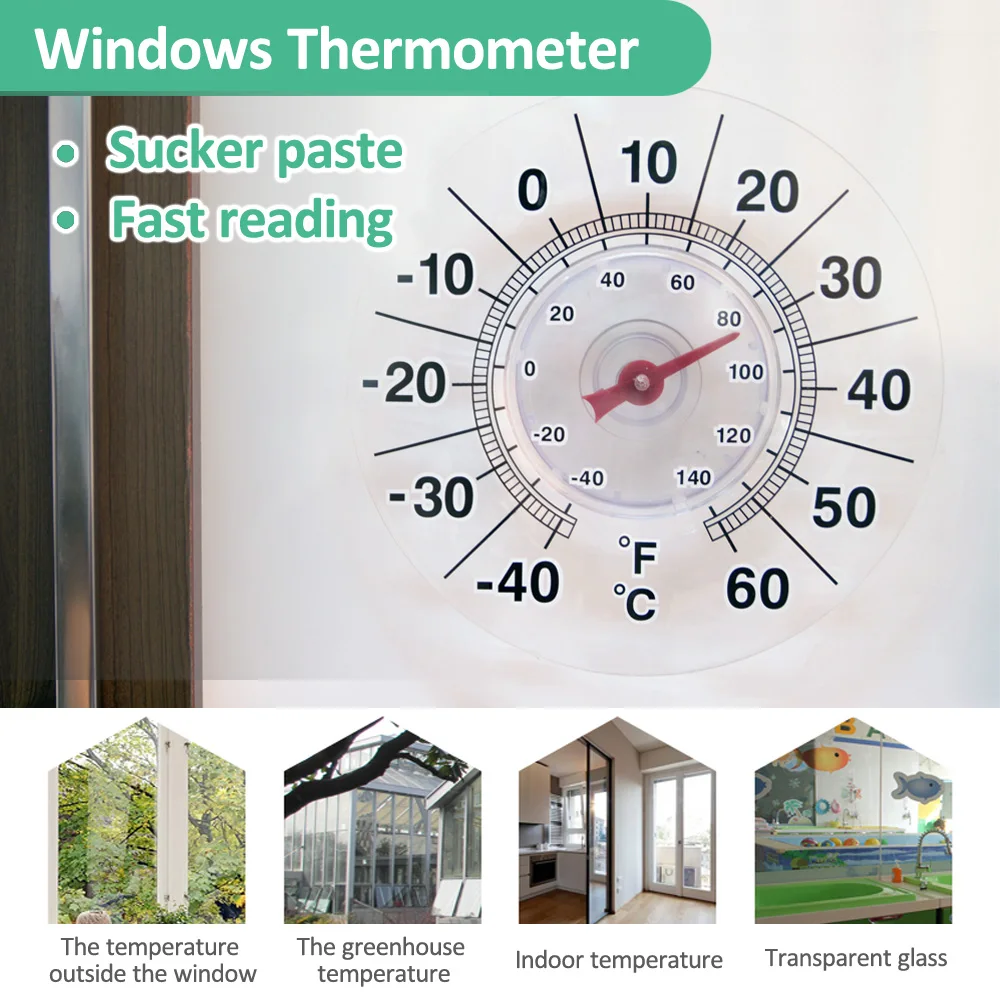 Window Thermometer, Plastic Window Thermometer, Outdoor Window Thermometer With Suction Cup, Thermometer For Home Outdoor, Home