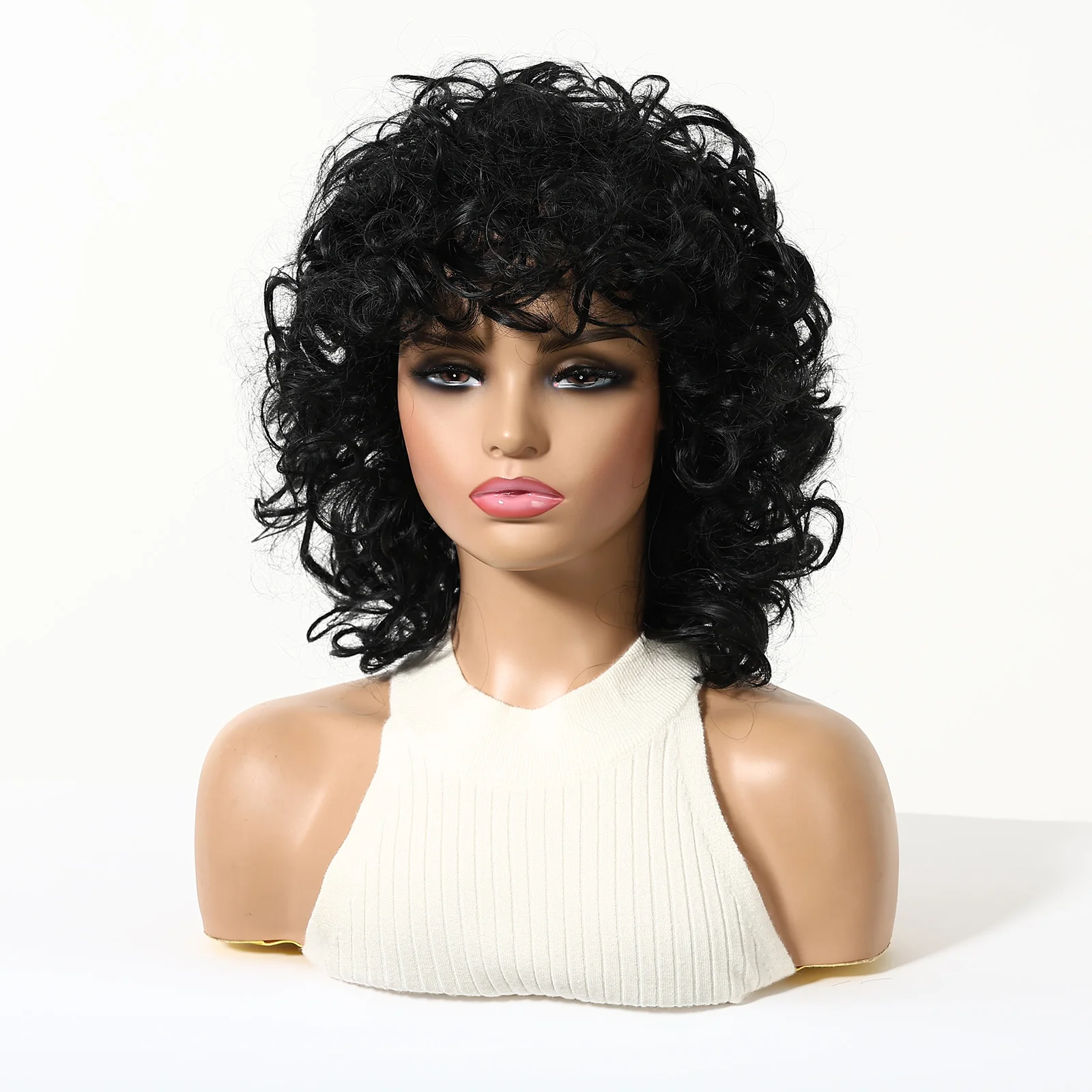 12 Inches Black Short Wavy Synthetic Cosplay Wig for Women Heat Resistant Fiber Natural Looking Daily Party Wear Christmas use