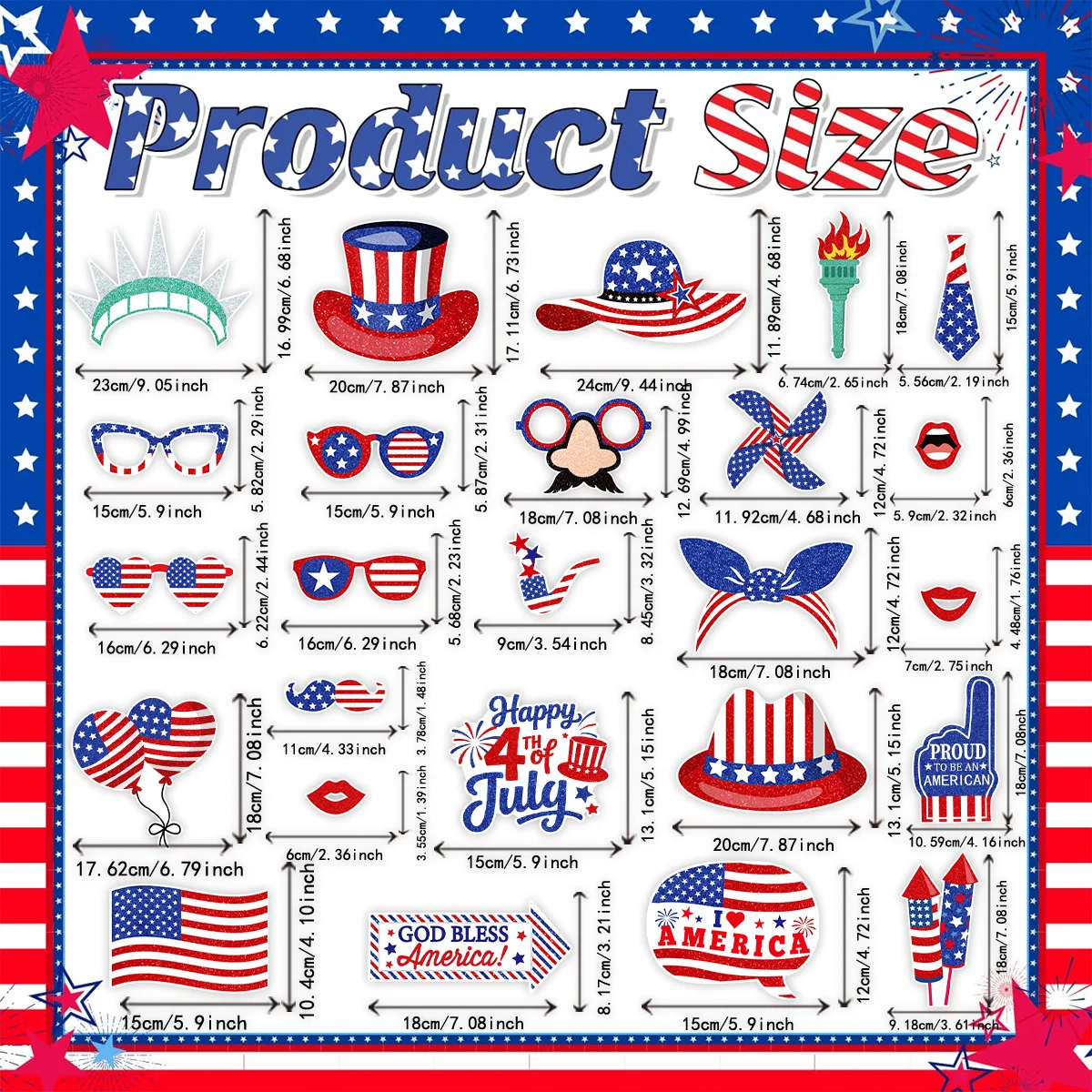 25Pcs Independence Day Theme Photo Booth Props I Love USA Dress Up Paper Masks for 4th of July American National Day Party Decor