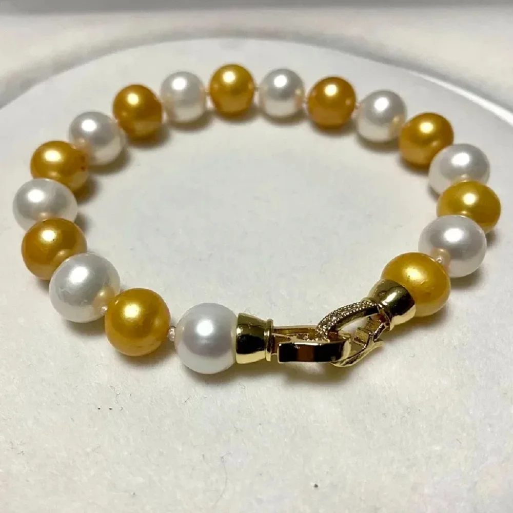 

Браслет из натурального золотисто-белого жемчуга, AAAA10-11 мм, пряжка из стерлингового серебра 925 пробы, 7,5-8 дюймов