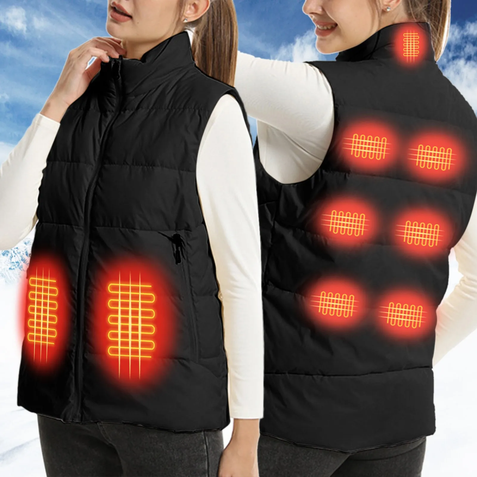 Down Heated Vest Men And Women Winter Thermal Heated Jacket Electric Heating Keep Warm Clothes Oversized Waistcoat For Hiking