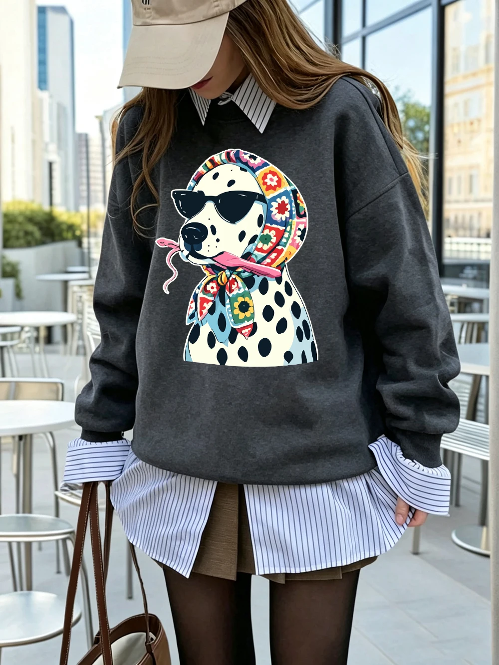 Blumenmuster Kopftücher Gepunktete Hunde-Prints Sweatshirts Damen Lose Basic-Hoodies Fleece Warme Rundhals-Pullover Winter Damen-Oberteile – Detail 20