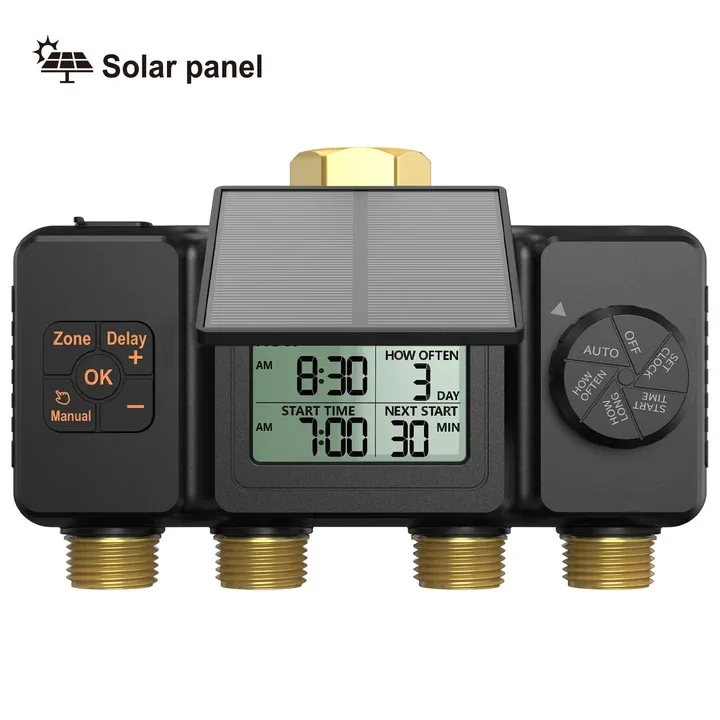 Solar intelligent irrigation timer Four-way water valve Outdoor garden watering timer