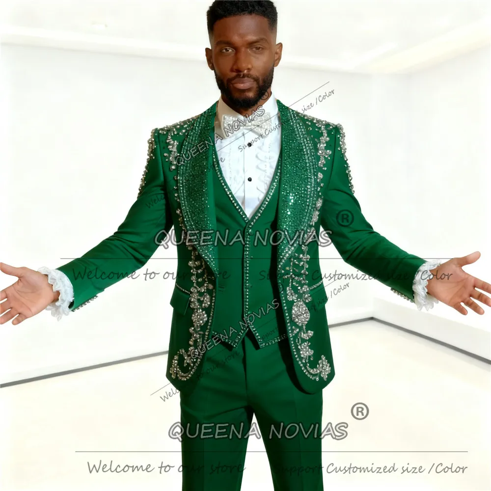 الرائعة مطرز بلورات العريس الدعاوى البدلات الرسمية سليم صالح Shwal التسمية الزفاف بليزرات مخصصة رجل مأدبة الملابس زي أوم