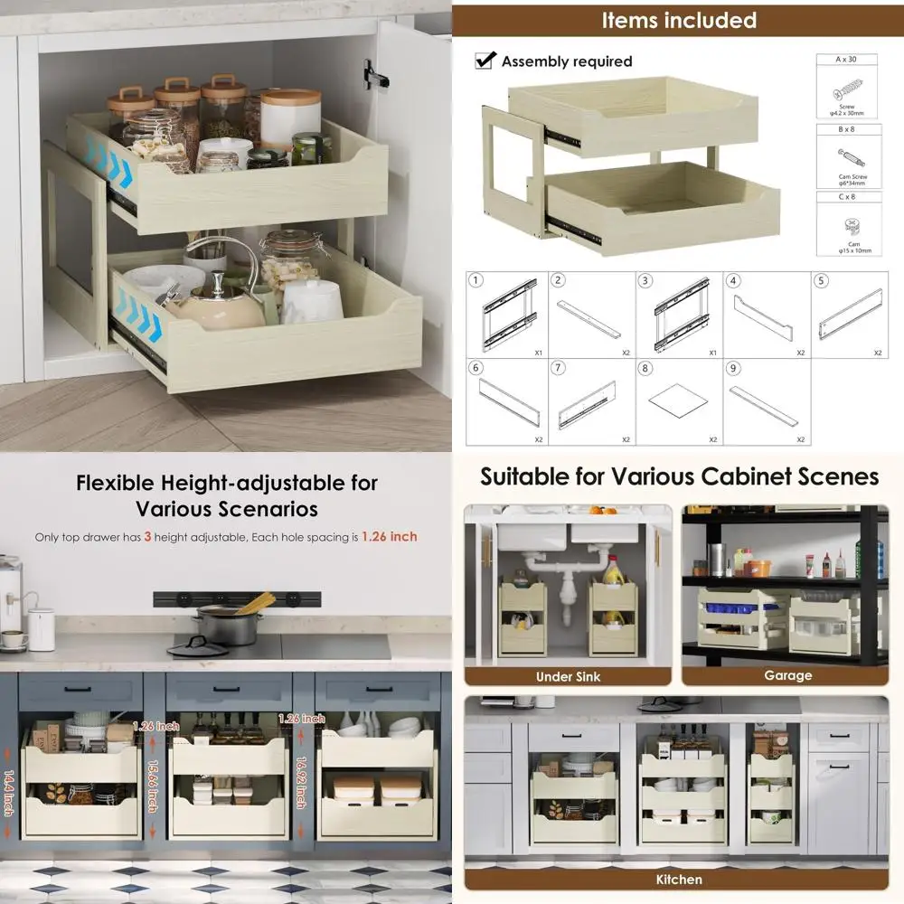 

23W x 21.65D x 17H Two-Tier Slide-Out Wooden Drawers, Heavy-Duty Base, Oak Finish for Kitchen Organization