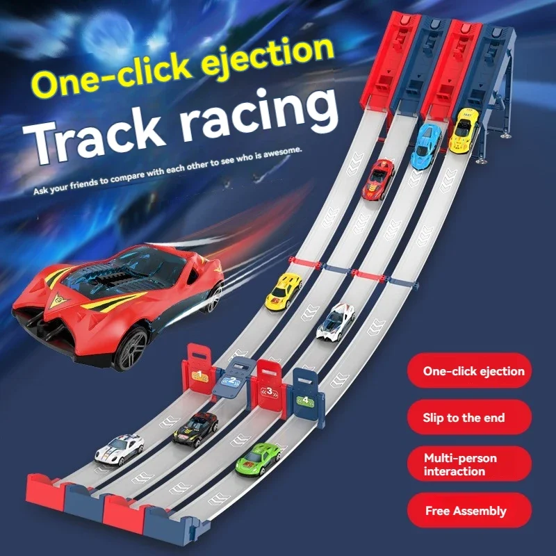 2/4/8 Cars Set Racing One-click Catapult Track Kids Toys Multiplayer Roller Coaster Parent-child Interaction Dual-mode Gameplay