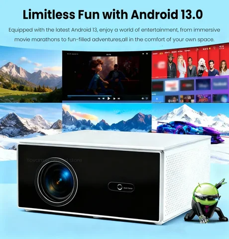 Проектор A80W с разрешением 1080P и поддержкой 4K, Android 13, автоматической коррекцией трапецеидальных искажений и фокусировки, Wi-Fi 6 + BT 5.2, идеально подходит для просмотра фильмов на открытом воздухе