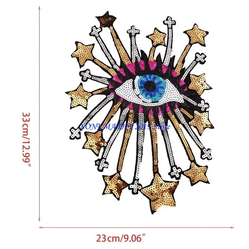 F42F Cartoon Big Stars Eye Sew/Iron On Appliques Glitter Sequins DIY Embroidery Patch