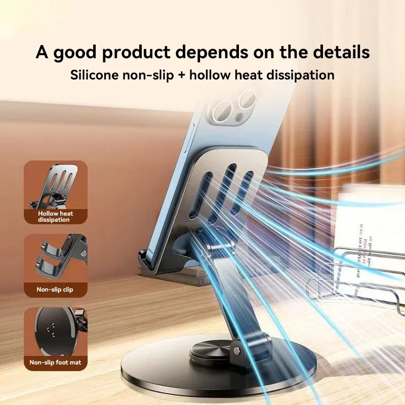 Metal 360° Rotation Mobile Phone Tablet Holder Anti Slip Foldable Regulate Portable Lazy Desktop Live Mobile Phone Stand Mount