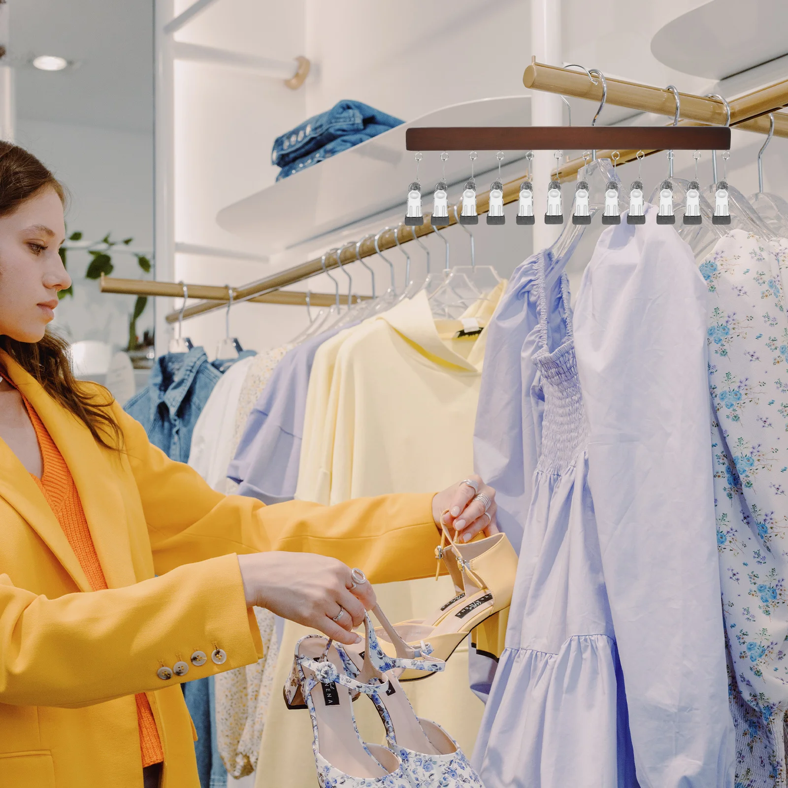 คลิปหนีบไม้แขวนเสื้อผ้า แข็งแรง ทนทาน ทำจากไม้เนื้อแข็งและสแตนเลส อเนกประสงค์ ใช้จัดระเบียบตู้เสื้อผ้า ที่แขวนหมวก ประหยัดพื้นที่