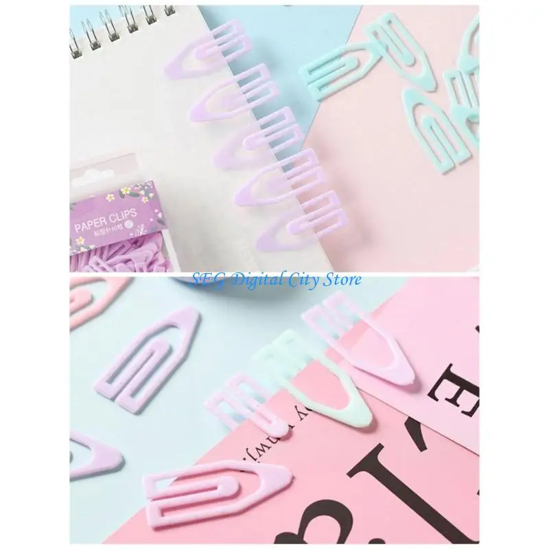 U75B 180Pcs Creative Design Plastic Paper Clips Multicolor Office Bookmarks Clip For File Organization Craft Projects