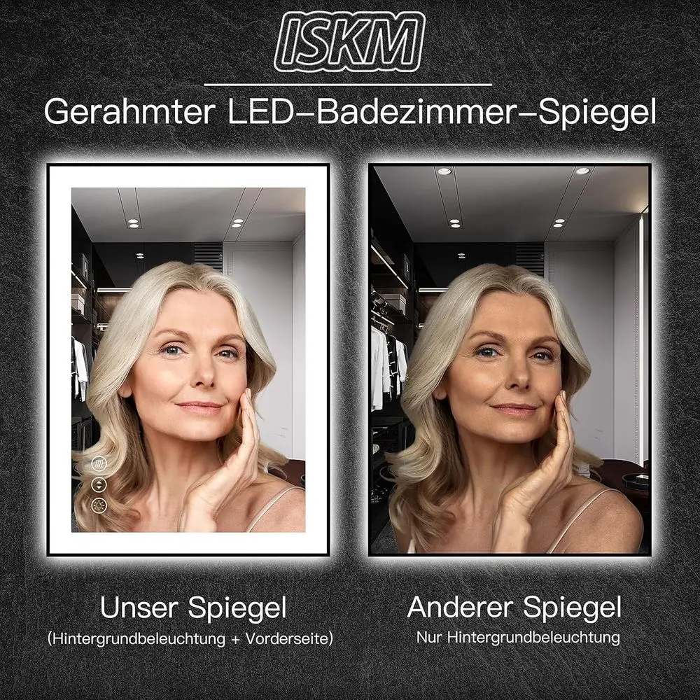 مرآة حمام مضيئة بإضاءة LED مقاس 20 × 28 مع أضواء مضادة للضباب و3 ألوان ومقاومة للكسر ووظيفة الذاكرة #4