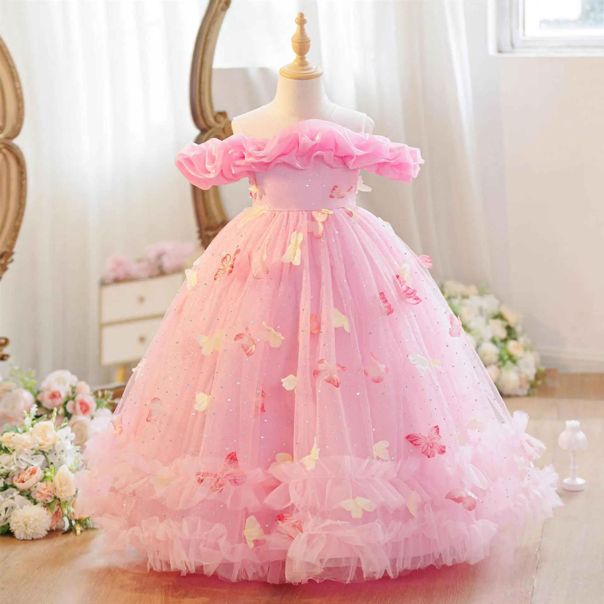 Flower Girl Wedding Dress, One Shoulder Elegant Beauty Pageant Evening Dress, Graduation Ball Party Dresses for Girls