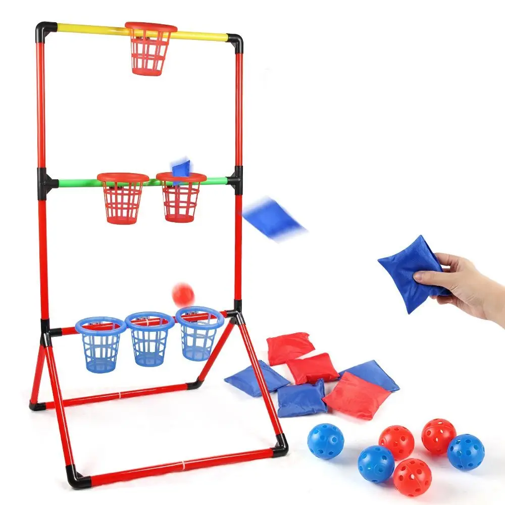 

2 in 1 Sandbag Throwing Game Kit Portable with Ladder Frame Outdoor Bucket Game Set Birthday Gift Carrying Case Outdoor Games