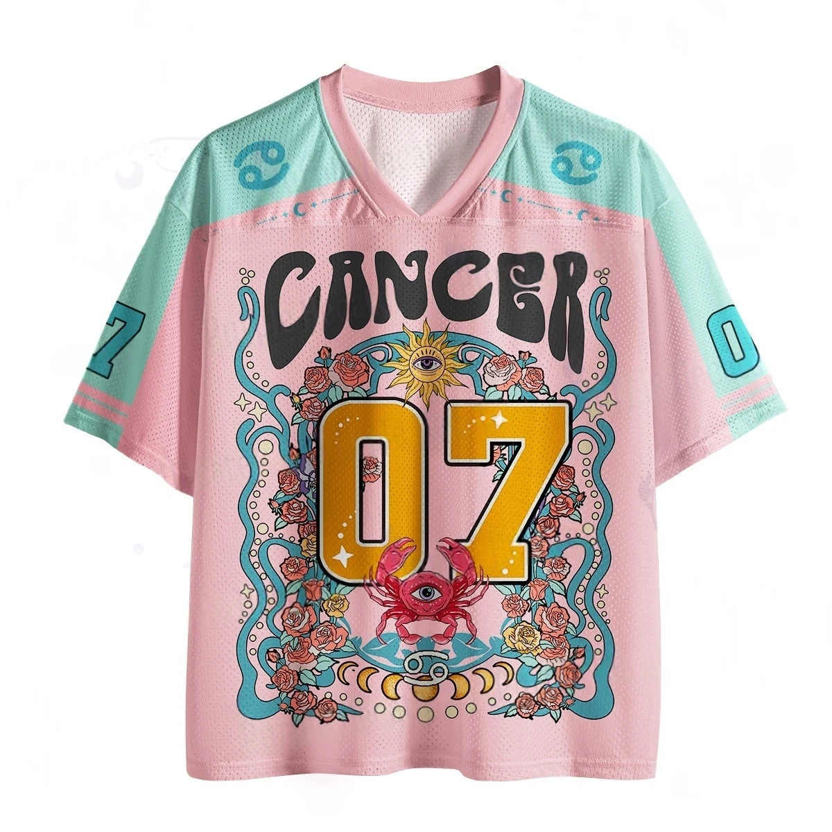 12 Constellation Tarot Printed V-neck Mesh T-shirt Extra Large Street Clothing Adult and Children's Universal Short Sleeve Top