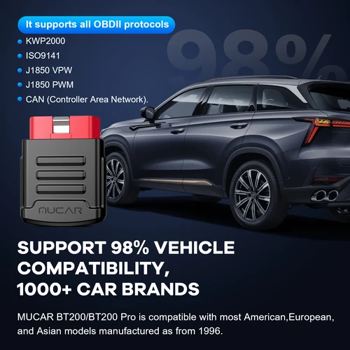Imagen 2 del producto 10-100 unidades MUCAR BT200/BT200 Pro Herramienta de diagnóstico OBD2, escáner de diagnóstico de sistema completo para todos los coches, compatible con 15 funciones de reinicio