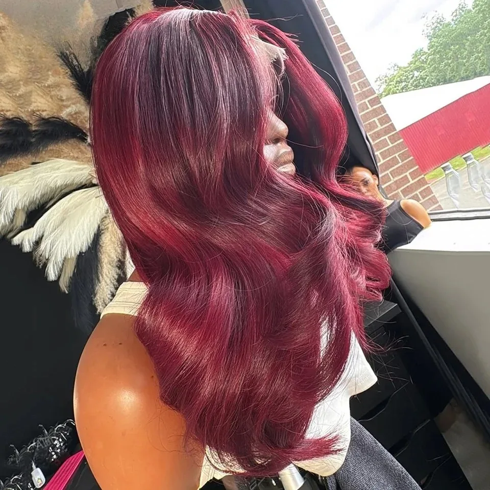 

99J Burgundy Red Body Wave Lace Front Wig Pre Plucked 13x4 HD Lace Frontal Wig Synthetic High Quality Ready To Wear Cosplay