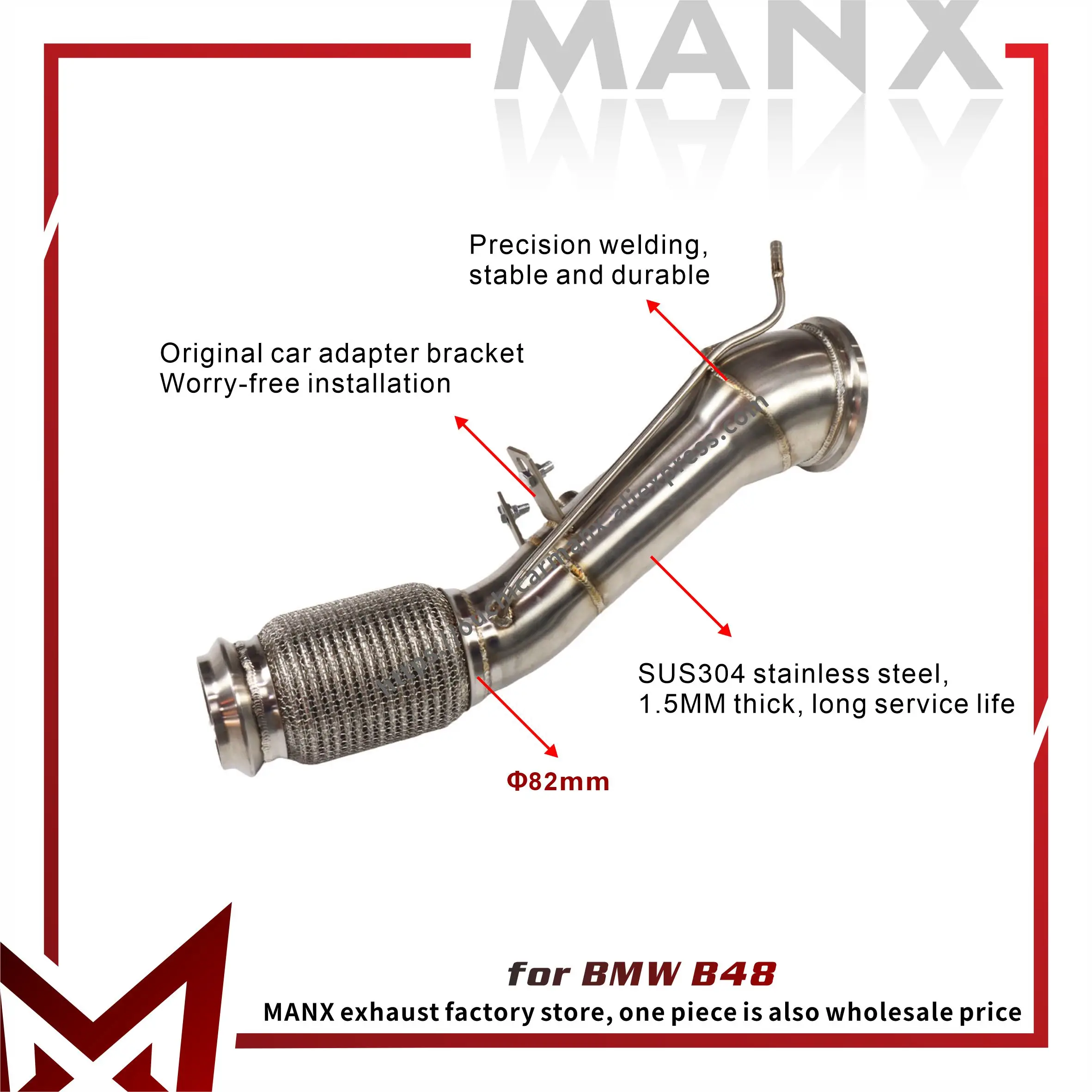 

MANX for BMW B48 Exhaust Downpipe 1.5MM thick long service life TIG manual welding Stainless steel performance OPF