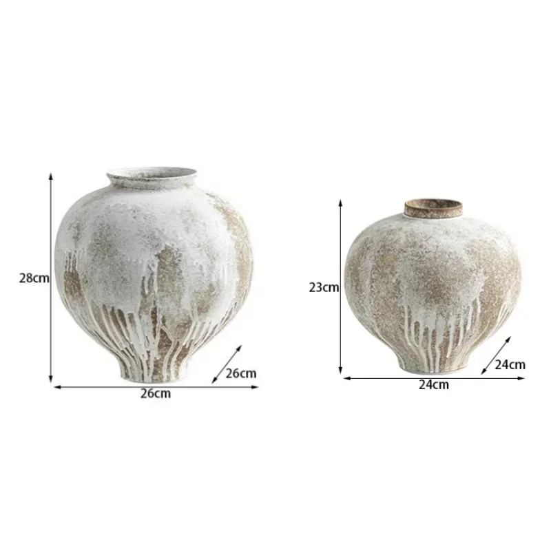 v30 Retro Ceramic Bottle Flower Vase Chinese-style Earthenware Pot Handcrafted Rough Pottery with Irregular Paint Flowerpot