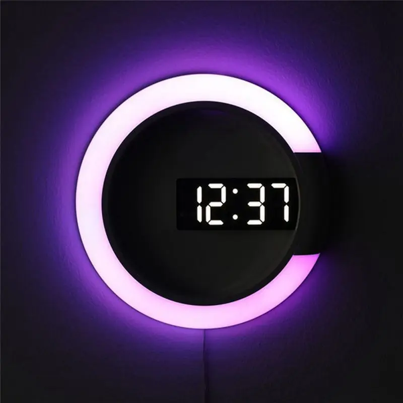 ABGN LED Digital Wall Clock Digital Display Temperature 7 Colors 3D Bedroom Living Room Decoration Digital Mirror Alarm Clock
