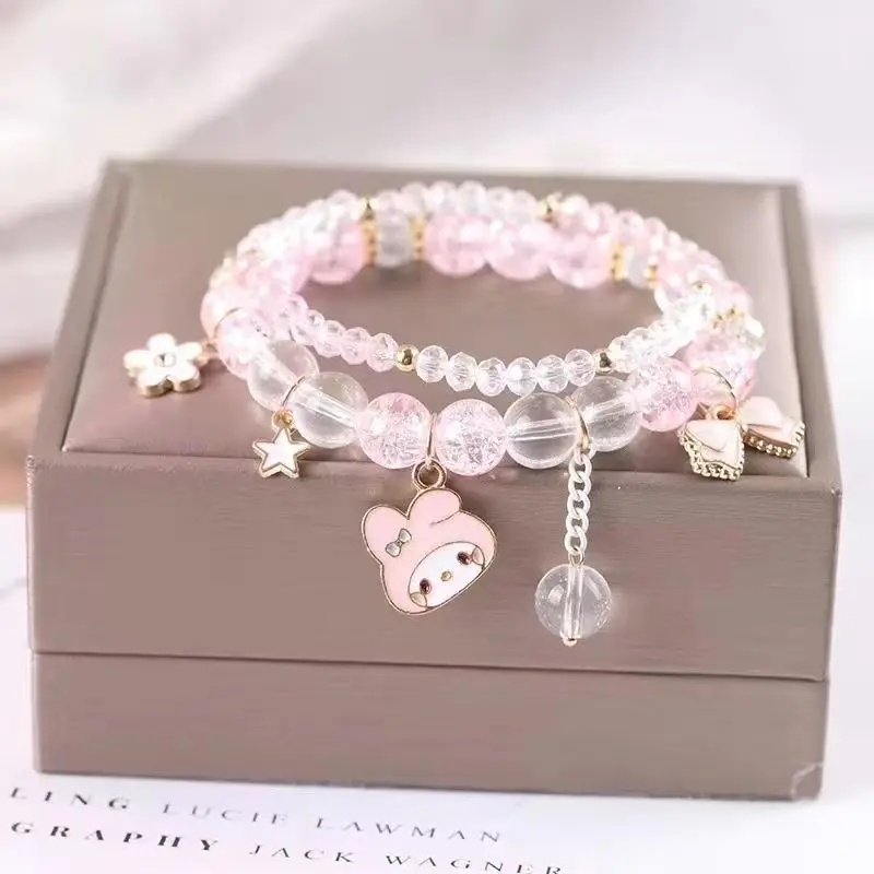 Sanrio Cinnamoroll Kuromi Bracelet Fashion Cute Crystal Beads Kawaii Accessories Jewelry Kawaii Birthday Valentine's Day Gift