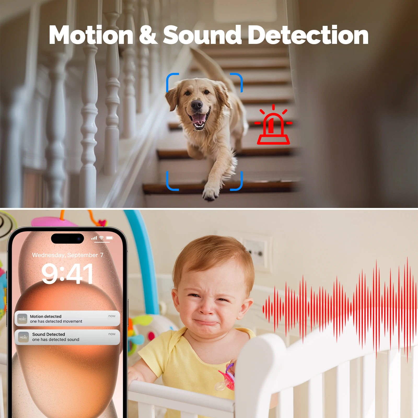 MOES 투야 Wi-Fi 6 스마트 실내 4MP HD 보안 팬/틸트 카메라 동작 추적 및 소리 감지 적외선 야간 투시 모니터