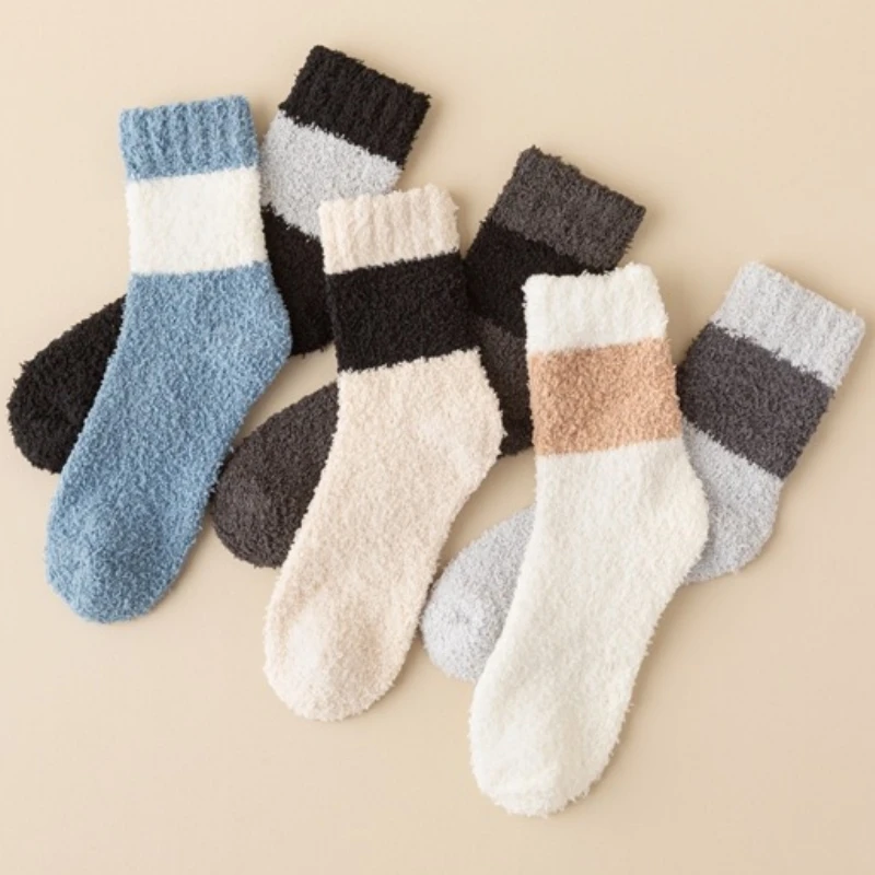 

1 Pair Men's Cozy Thick, Warm,Comfort,Color-Blocked for Winter Wearing Mid-calf Socks