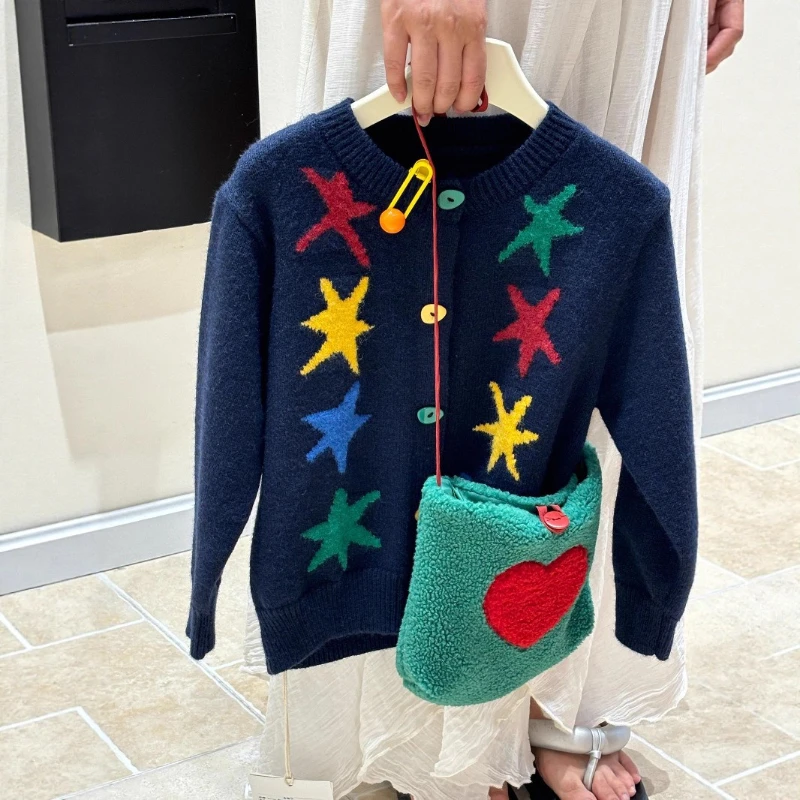 

2005 Autumn New Style Girls' Fashionable Western Style Colorful Star Long Sleeve Sweater Cardigan Coat