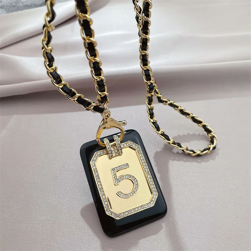 Luxury Jewelry Personality Korean Number 5 pendant Sweater Necklace Female