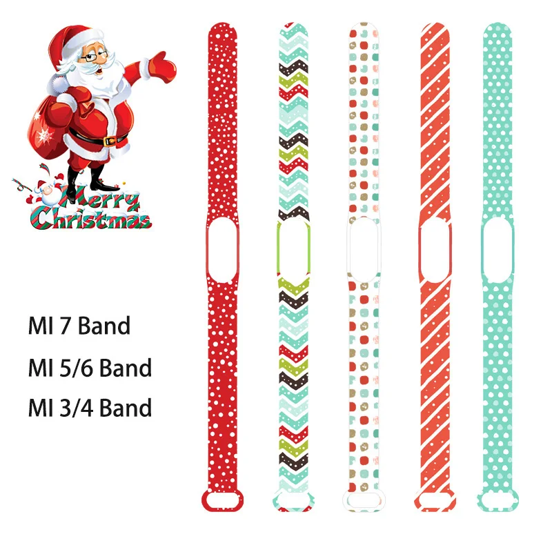 Correa de silicona con estampado navideño para xiaomi Mi Band 7, 6, 5, 4 y 3, pulsera deportiva para Fitness