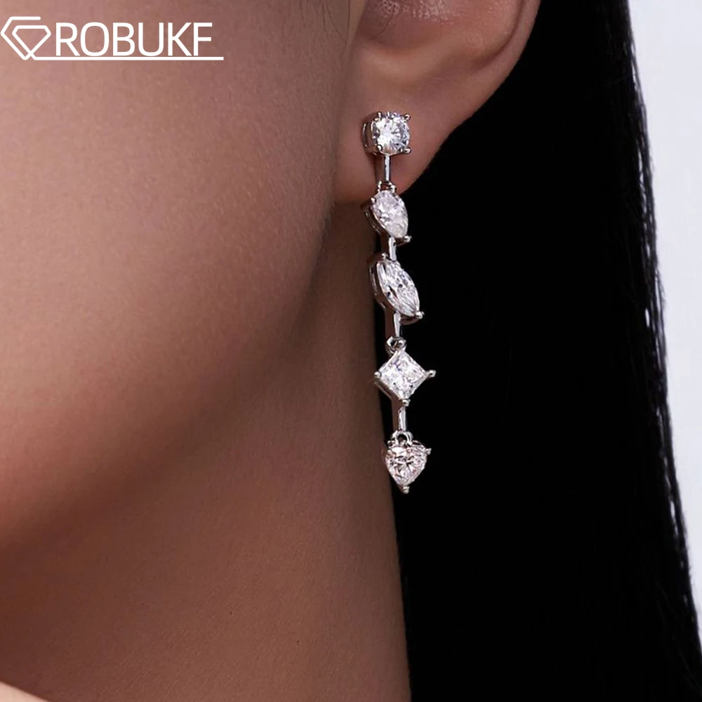 

Женские серьги-капли с муассанитом 5,2 карата, груша/маркиза/сердце/принцесса/круглой огранки с бриллиантами S925, серебряные длинные висячие серьги